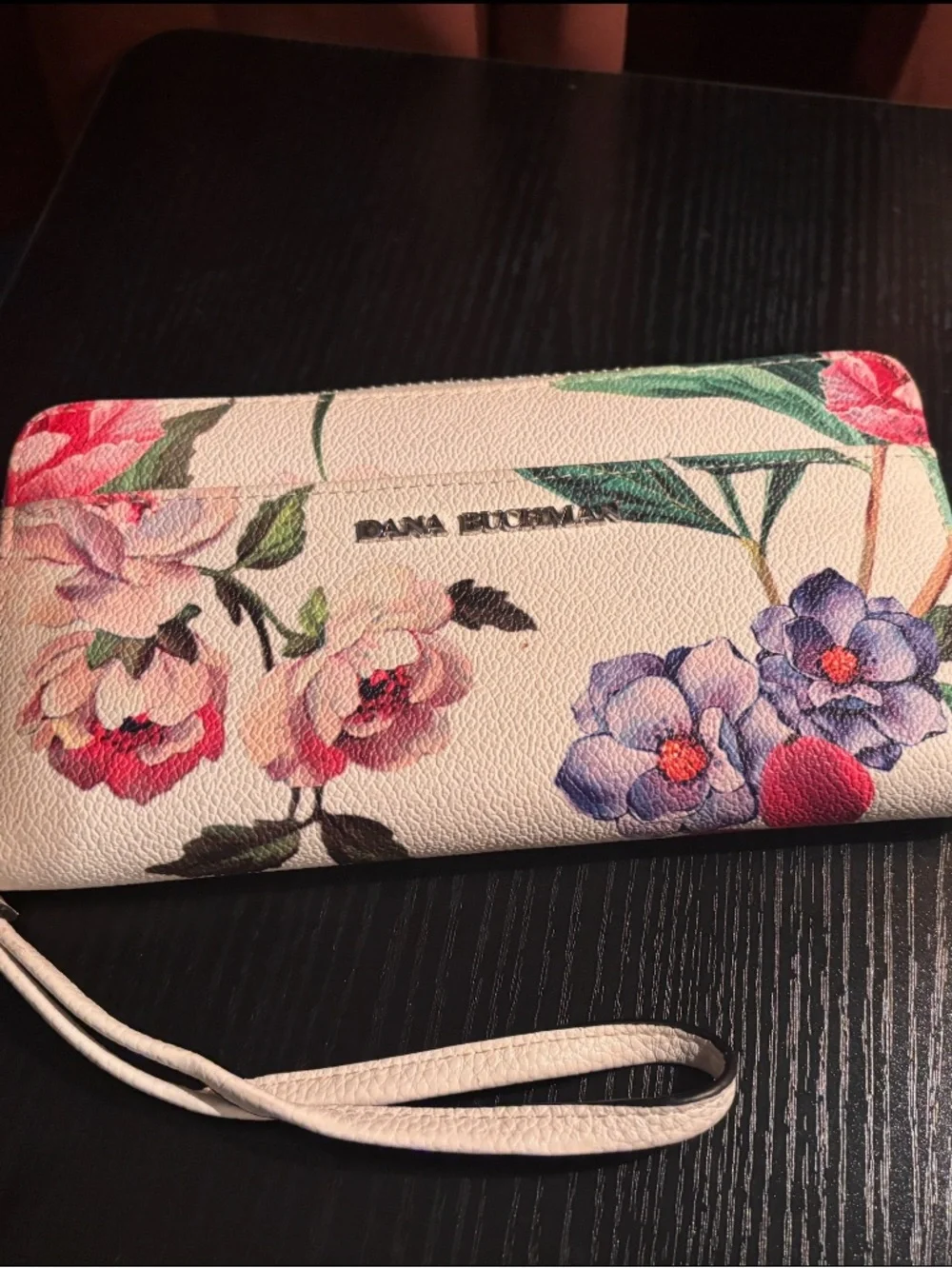 Dana Buchman White Floral Zip Wristlet Wallet